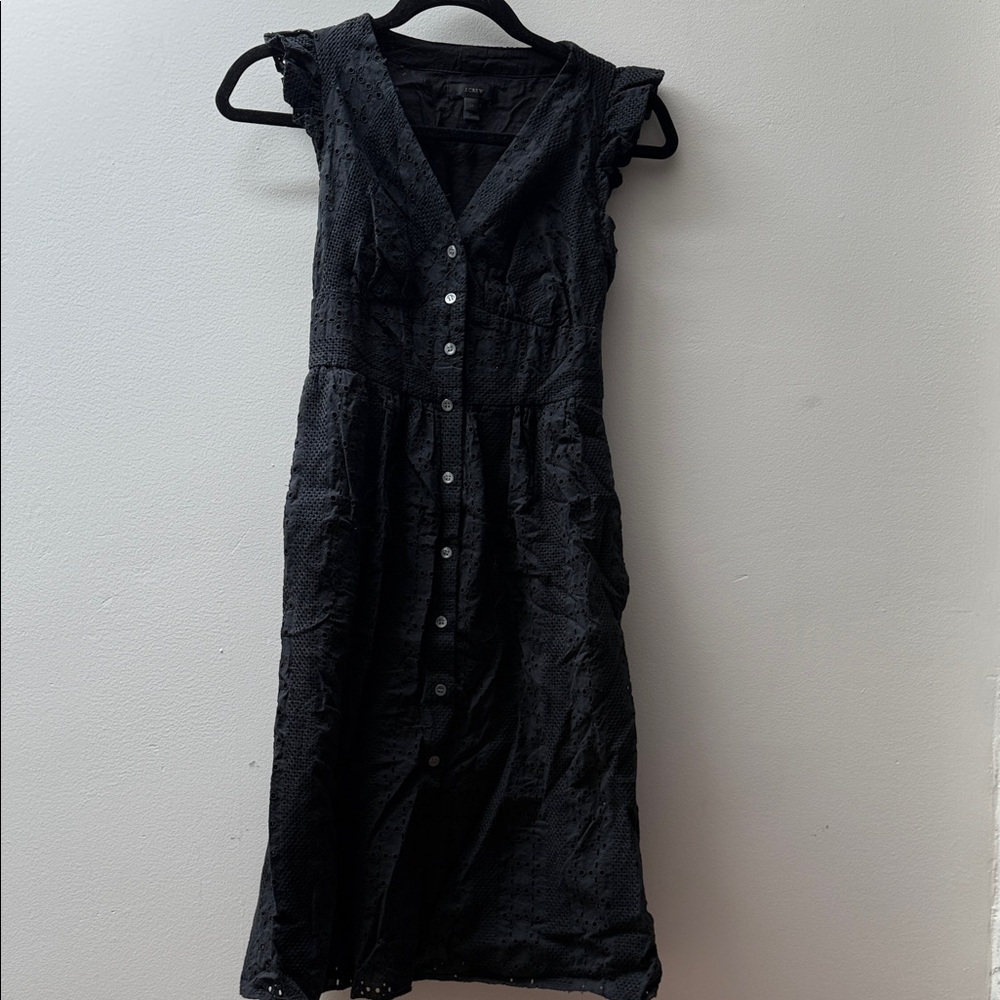 J. Crew Black Button-Front Midi Dress